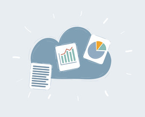Illustration of cloud based data sharing concept icon on dark background.