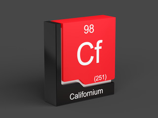 Californium, periodic table element modern icon series, 3D rendered on black background	