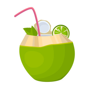 Cocktail of coconut vector icon.Cartoon vector icon isolated on white background cocktail of coconut.