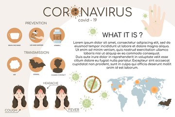 Corona virus 2019 covid-19 symptoms and prevention infographic. 2019-nCOV cases around the world. Vector Illustration