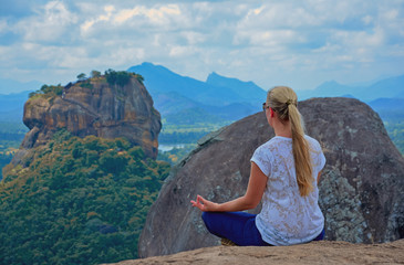 Travelers Looking Breathtaking Sigiriya Rock Fortress View From Pidurangala Rock In Sigiriya, Sri Lanka (With The Computer Color Effects)