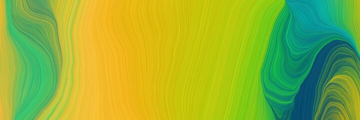 liquid decorative curves background with golden rod, sea green and moderate green colors