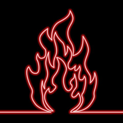Continuous line drawing Burning fire neon concept