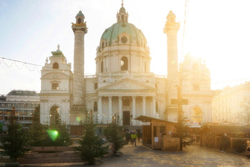 Austria, Vienna  - Walking the streets of Vienna. Karlskirche church in the sunlight