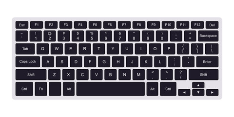 Laptop qwerty keyboard with black key buttons. Vector illustration isolated on white background