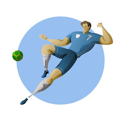 Football player kicking the ball in the air