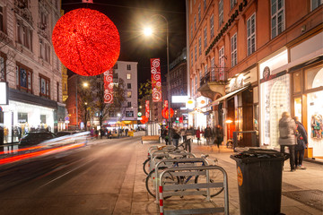 Austria, Vienna - Central evening streets in Vienna. New year's and christmas decoration.