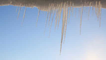 Icicle against a blue sky 