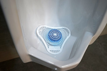 Close up blue Urinal screen deodorizer