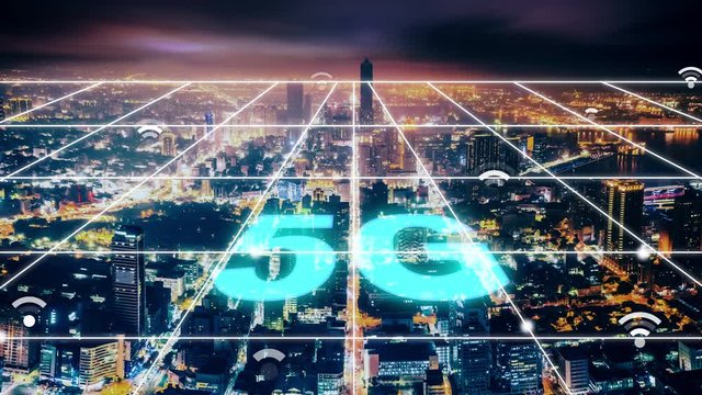 5G network connection with city background concepts 