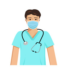 Vector image of a male doctor wearing face masks - coronavirus protection and risk