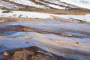 Iceland. Geyser Strokkur and the geothermal fields
