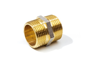 bronze adapter for plumbing isolated on white background.