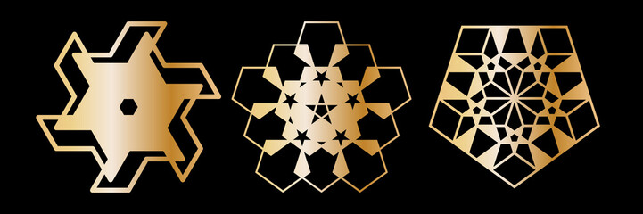 Abstract geometric ornamental mandala set. Template for printing, laser cutting stencil, engraving. Vector illustration..