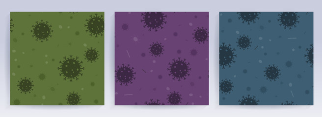 Seamless pattern with abstract silhouette of coronavirus elements. Sign of coronavirus COVID-2019. Asian flu composition.