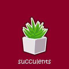 Angry succulent in a gray pot. Logo or icon for a flower shop.