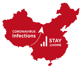 China map with increasing coronavirus infection curve