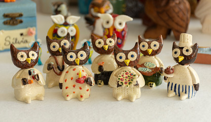 Owl Collection , different pieces with different shapes, materials and colors.