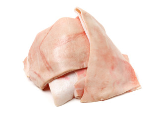 Raw pork skin on white background