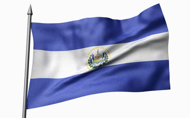 3D Illustration of Flagpole with El Salvador Flag