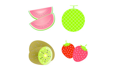 果物4点セット（スイカ・メロン・キウイ・いちご）
