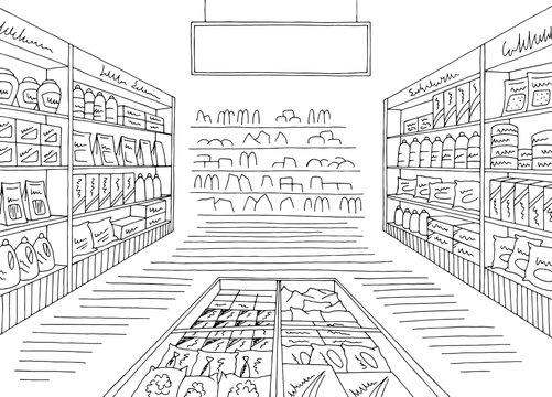 hand sketch perspective view of supermarket  Perspective drawing  architecture Hand sketch Interior design drawings