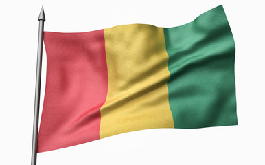 3D Illustration of Flagpole with Guinea Flag