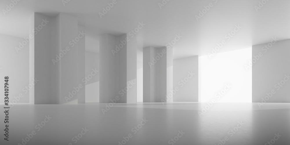 Poster abstract of concrete space with sun light cast the shadow on the wall ,geometric structure, museum s