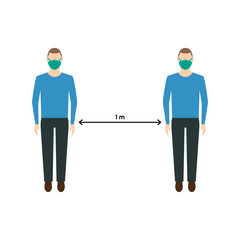 Social security. distance icon is 1 meter. coronavirus protection covid 19 vector symbol.