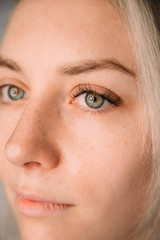 Fototapeta premium Lashes extension before after, eyelash, beautiful woman eyescloseup