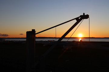 Fototapeta premium Silhouette of crane in the sunset. 