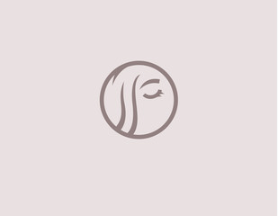 Creative pink linear logo icon abstract image of a girl's face in a circle for your company