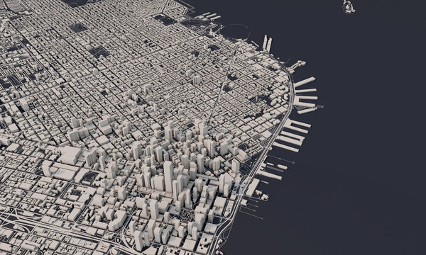 San Francisco city map 3D Rendering. Aerial satellite view.