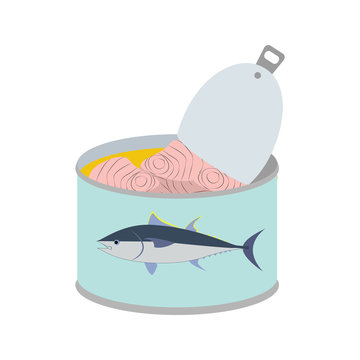 Canned tuna marine seafood in metal tin illustration