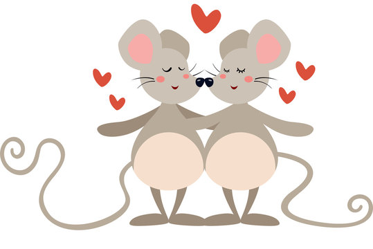 Loving couple of mice hugging