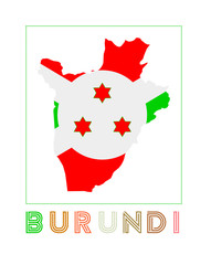 Burundi Logo. Map of Burundi with country name and flag. Cool vector illustration.