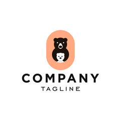 hipster style cute cartoon bear mom and baby bear in trendy modern badge logo icon vector illustration