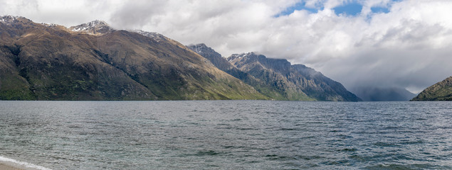 Hector range on Wakatipu lake shore, from near Devils Staircase, Otago, New Zealand