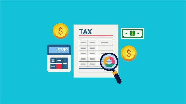Tax return, calculating income tax payment, business, finance and investment concept. 2d animation, video clip.