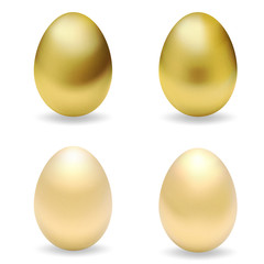 Realistic golden easter eggs. Set of gold 3d eggs