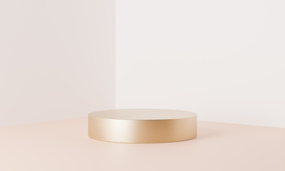 Clean product pedestal or podium, gold frame, memorial board, abstract minimal concept, blank space, clean design, luxury mockup. 3d render 