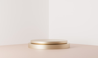 Clean product pedestal or podium, gold frame, memorial board, abstract minimal concept, blank space, clean design, luxury mockup. 3d render 