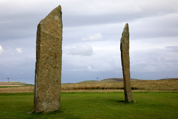 Stennessl - Orkney (Scotland), UK - August 06, 2018: Standing Stones of Stenness, Neolithic megaliths in the island of Mainland, Orkney, Scotland, Highlands, United Kingdom