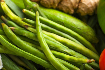Yard long bean, A bunch of freshly picked cowpea isolated on white