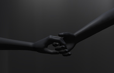 One hand holds the other hand as a symbol of friendship or help. 3D Rendering, 3D Illustration