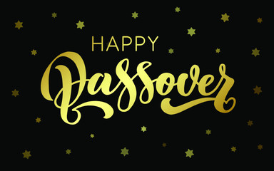 Happy Passover vector hand lettering. Jewish holiday Easter. Template for typography poster, greeting card, banner, invitation, postcard, flyer, sticker. Gold illustration on black