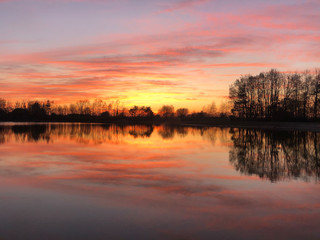Fototapeta premium Sunset reflection in a lake around Zelhem