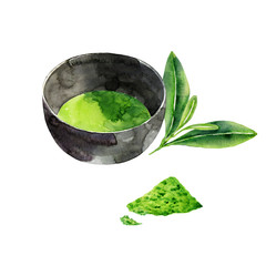 Watercolor matcha green tea