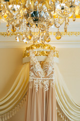 wedding dress and gold interior