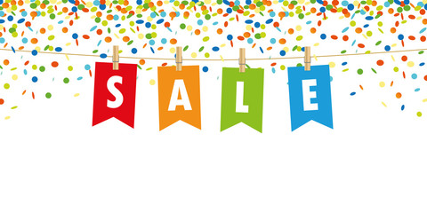 sale party flag on confetti background vector illustration EPS10